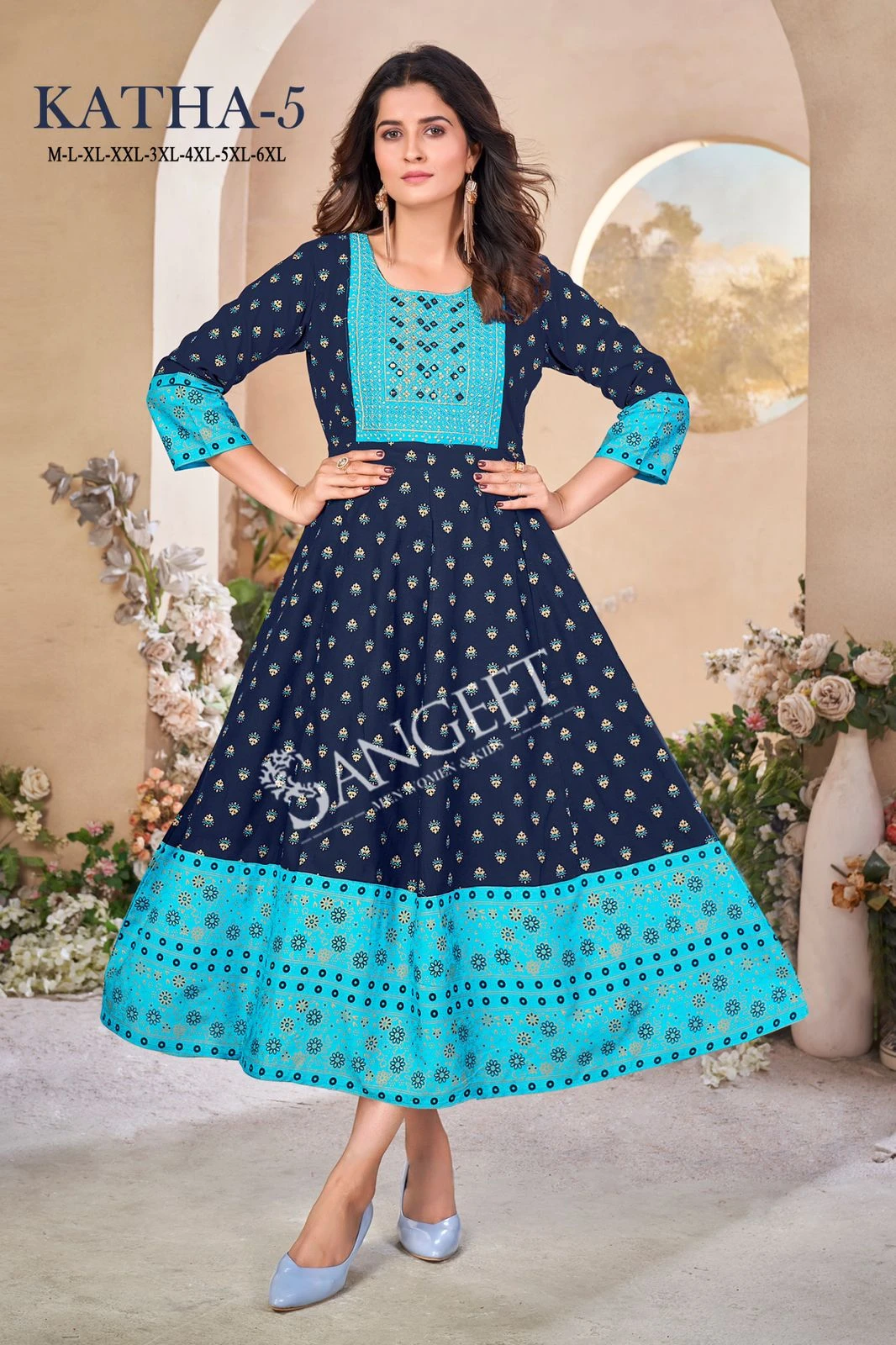 Sangeet Katha 5 Heavy Rayon Wholesale Anarkali Kurtis Catalog — Wholesale Kurtis, MPA wholesale from Surat - Gallery Image 7